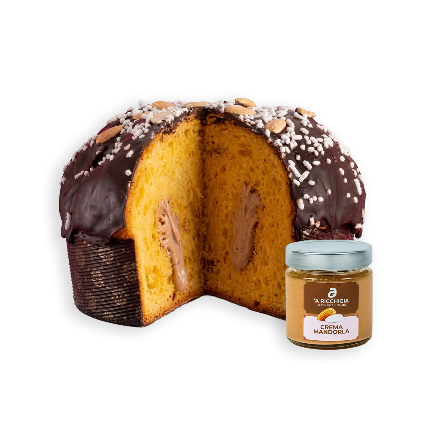 Panettone a l'ametlla amb vas de crema d'ametlla