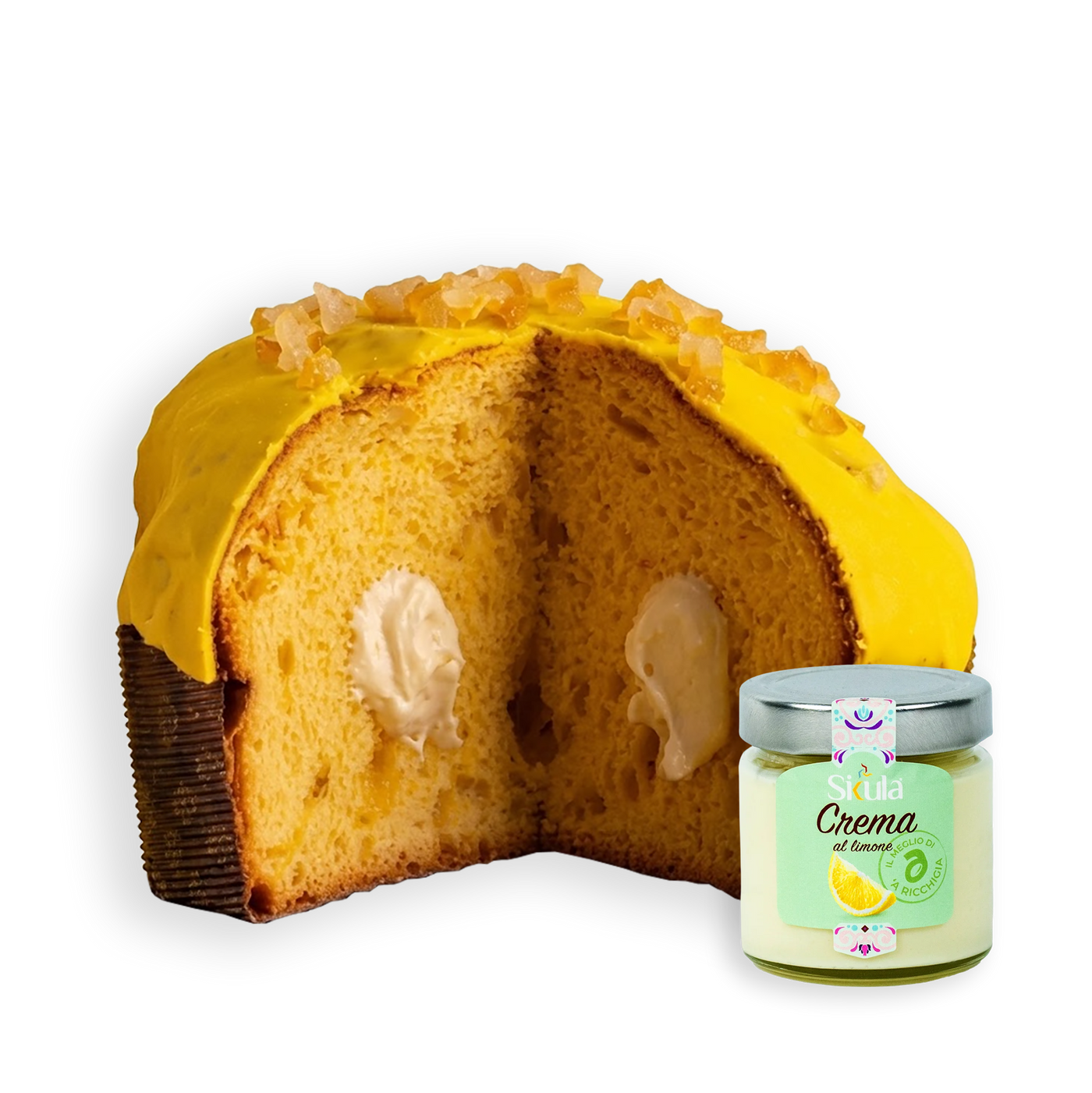 Panettone a la llimona i safrà vas de crema a la llimona