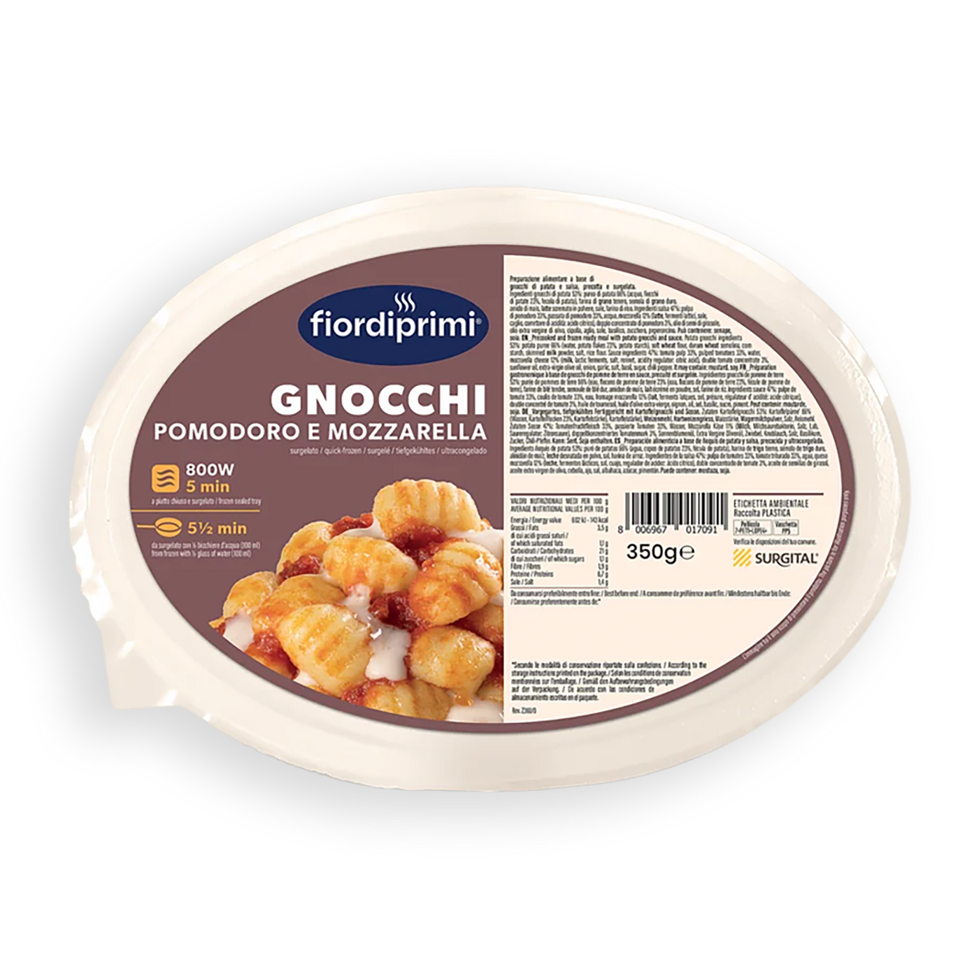 Gnocchis con tomate y queso mozzarella