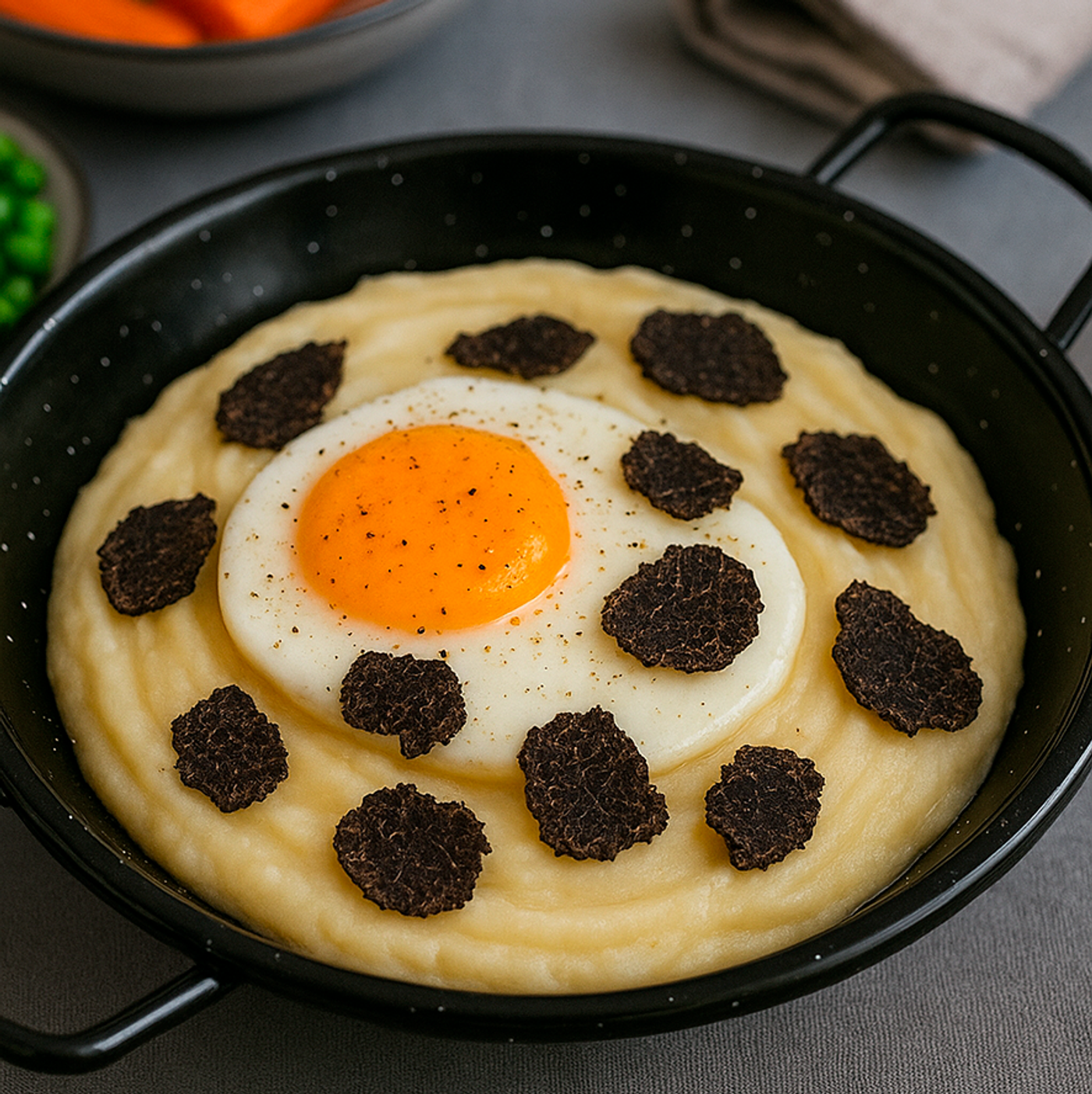 Huevos trufados con puré cremoso de patata