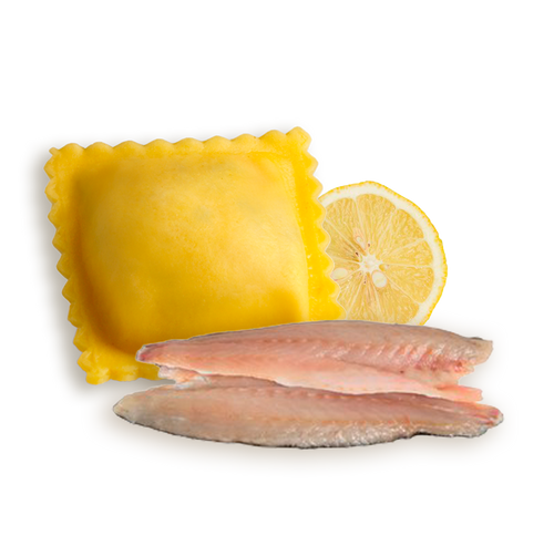 Raviolacci de lubina y perfume de citricos