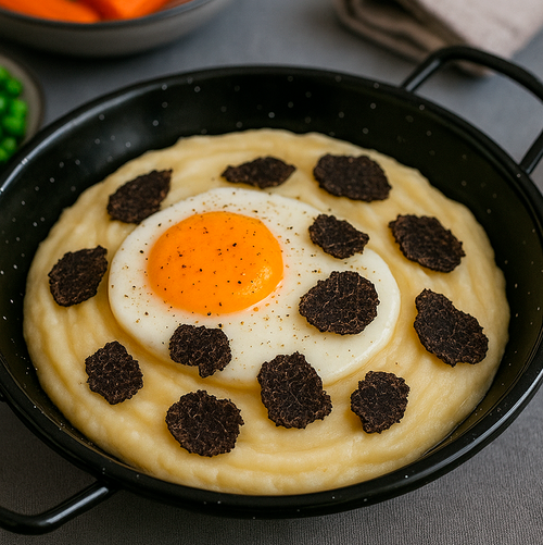 Huevos trufados con puré cremoso de patata